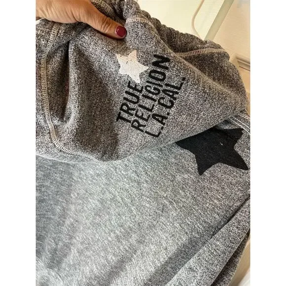 True Religion Women's Gray Graphic Hoodie Small Casual Kangaroo Pocket - Picture 5 of 9